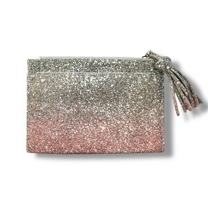NWOT ✨ Katherine Kwei Lila Pouchette – Silver/Pink Glitter Leather w/ Dust Bag